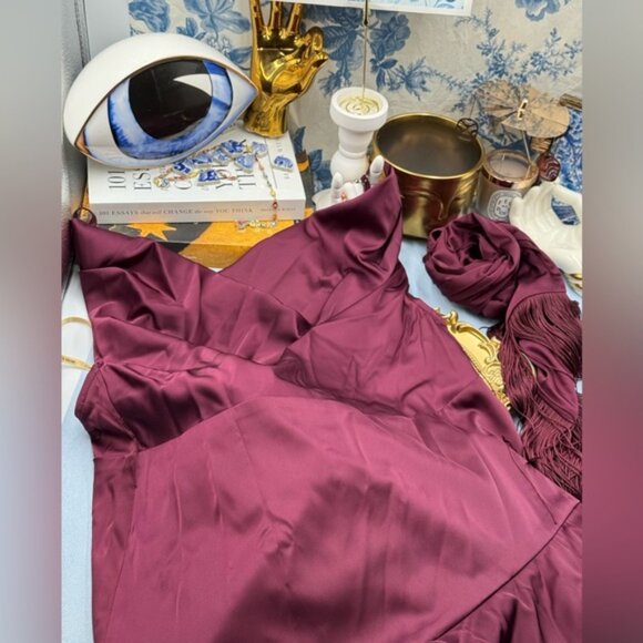 🆕 BRONX & BANCO 🧿 NWOT Leo Burgundy Silk-Blend Maxi Dress Gown, Sz L US 8 - Picture 13 of 15